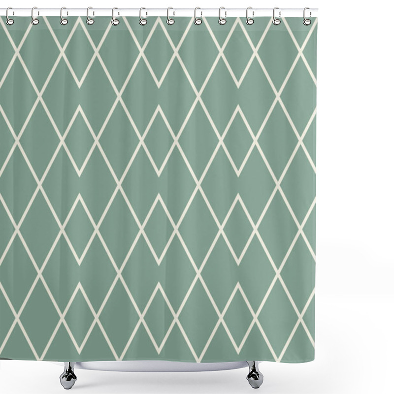 Personality  Geometric Zigzag Seamless Pattern. Zigzagging Rhombus View Texture. Background Of Rhomboid Diagonal Thin Lines. Gray-green, White Colored. Vector. 8 EPS. Shower Curtains