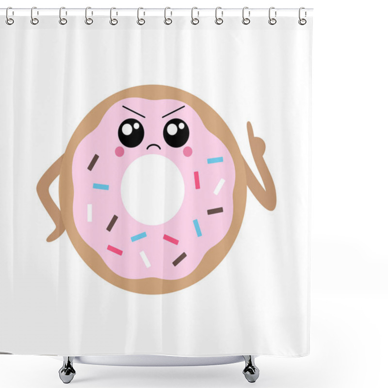 Personality  Vector Illustration Of A Sassy Kawaii Donut With A Cute Angry Face And Sprinkles. Cute Concept Art. Shower Curtains