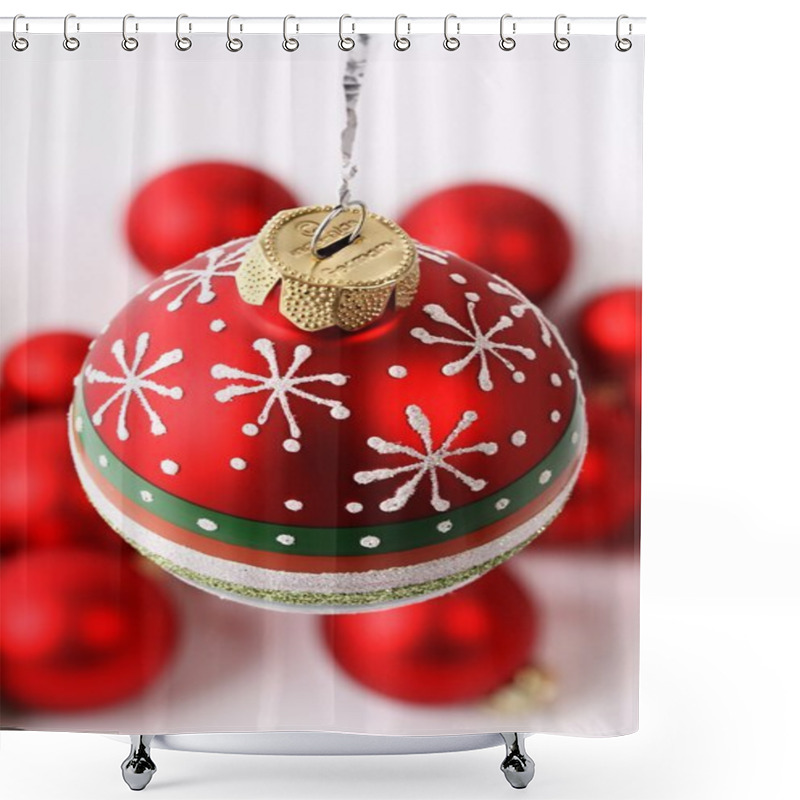 Personality  Red Christmas Ball With Snowflake, Dots And Stripes Shower Curtains