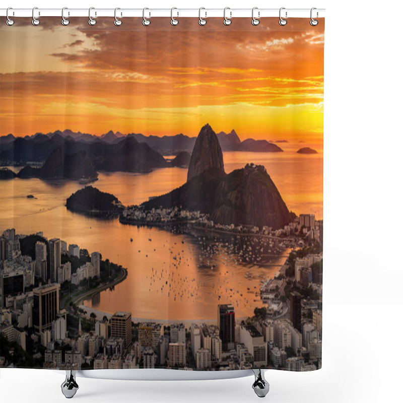 Personality  Panoramic View Of Rio De Janeiro City During Sunset Shower Curtains