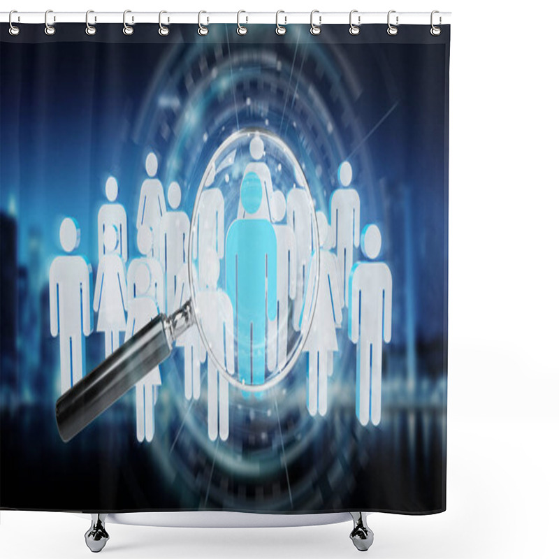 Personality  Magnifying Glass Recruiting People Illustration On Blue Background 3D Rendering Shower Curtains