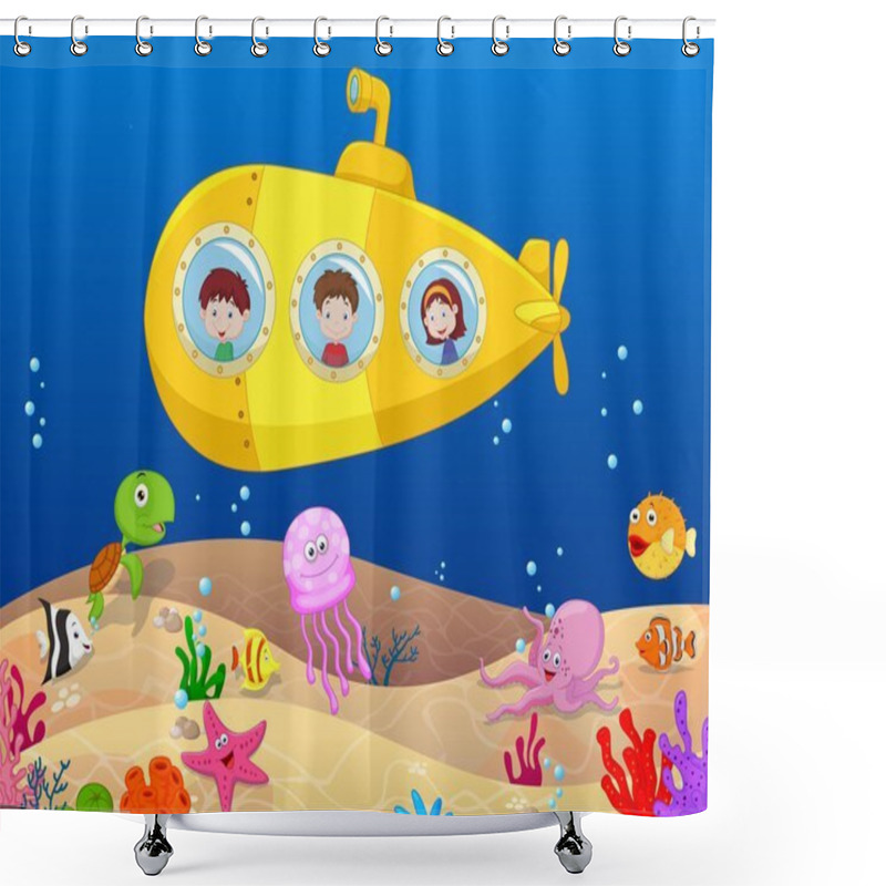 Personality  Happy Kids Cartoon In Submarine Shower Curtains