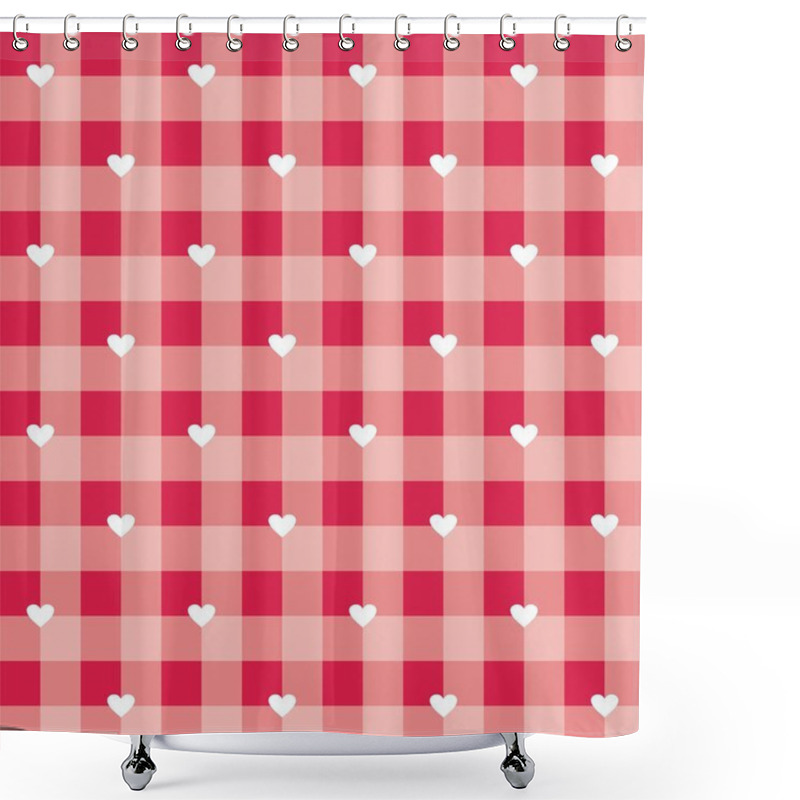 Personality  Seamless Sweet Red Valentines Vector Background - Checkered Pattern Or Grid Texture With White Hearts Full Of Love Shower Curtains