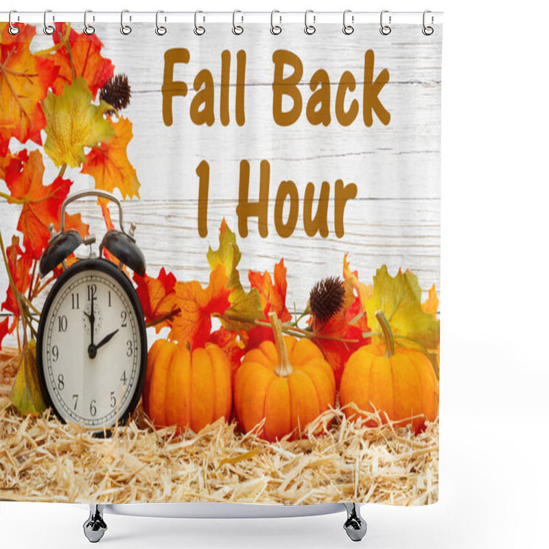 Personality  Fall Back 1 Hour Time Change Message With A Retro Alarm Clock Wi Shower Curtains