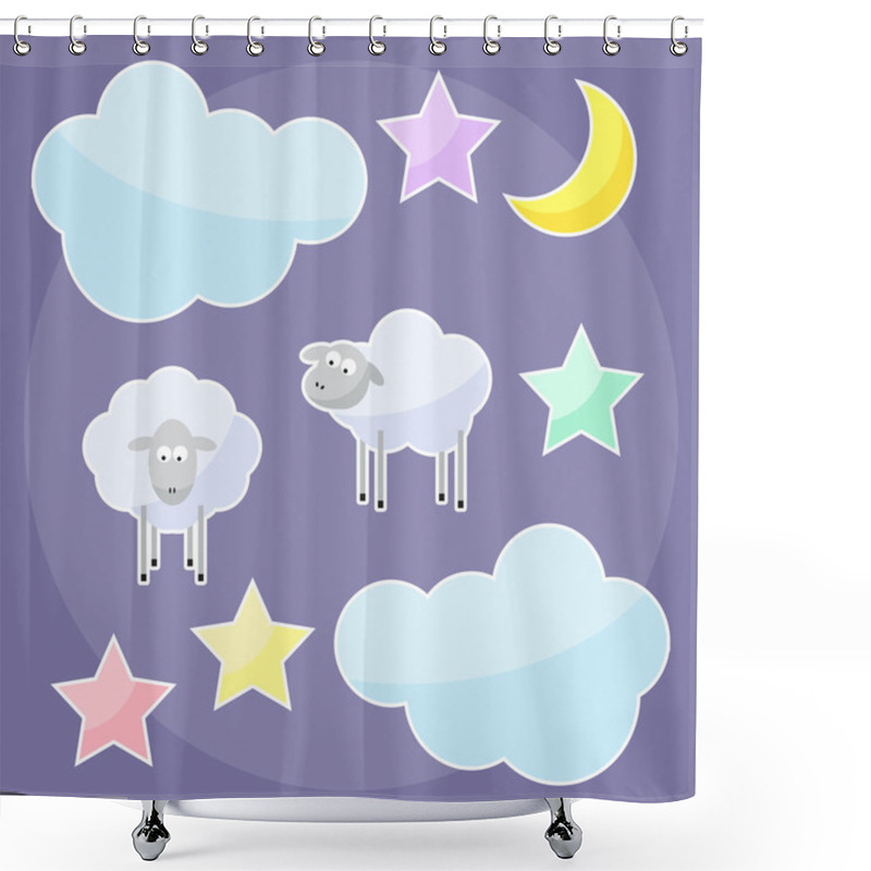 Personality  Funny Background With Moon, Clouds, Stars And Sheep Shower Curtains