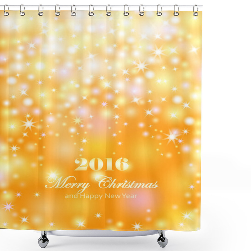 Personality  Merry Christmas And Happy New Year Celebrations Flyer, Banner, Poster Or Invitation With Shiny Text. Merry Christmas Message With Lights, Shining Stars Shower Curtains