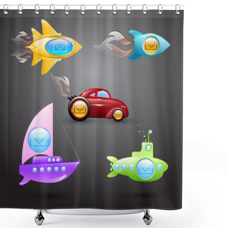 Personality  Vector Set Of Mail Buttons In The Form Of Transports. Shower Curtains