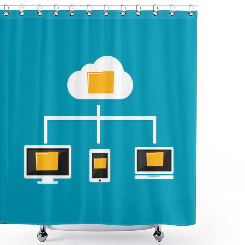 Personality  File Sharing. Cloud Storage Concept. Devices Connect To Cloud Computing.  Shower Curtains