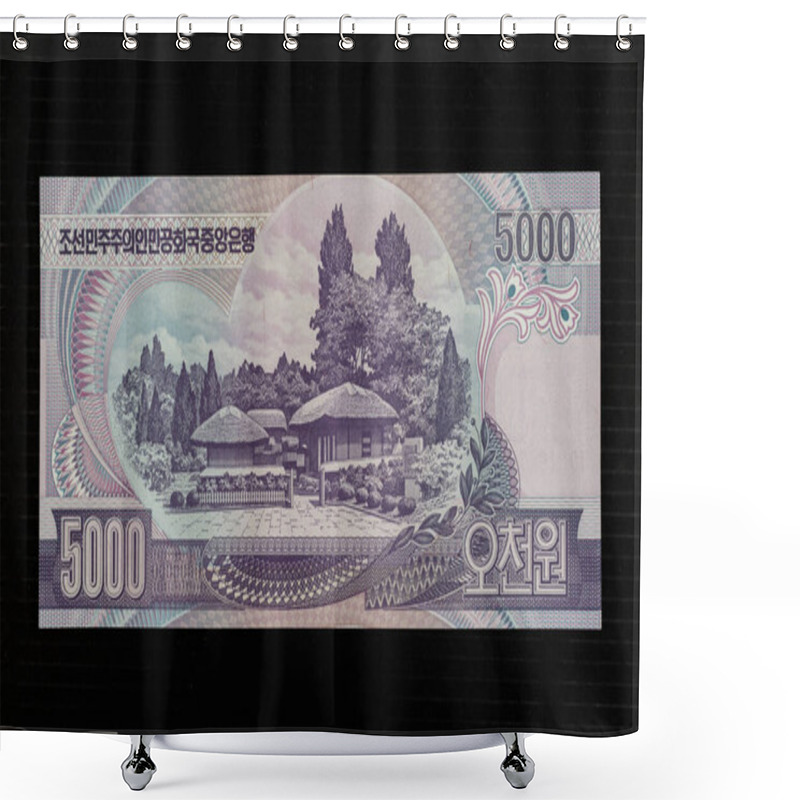 Personality  North Korea 5000 Won Banknote Features Mangyongdae, The Birthplace Of Kim Il-sung. Shower Curtains