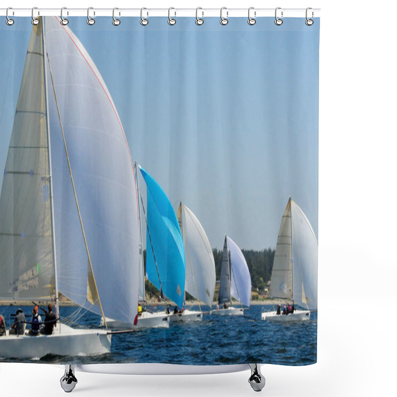 Personality  Sailboat Racing On Whidbey Island, WA Shower Curtains