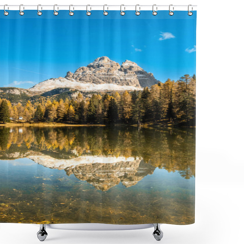 Personality  A Peaceful Autumn Morning At Lago D Antorno, Where The Dolomites Stand In Still Perfection. Shower Curtains