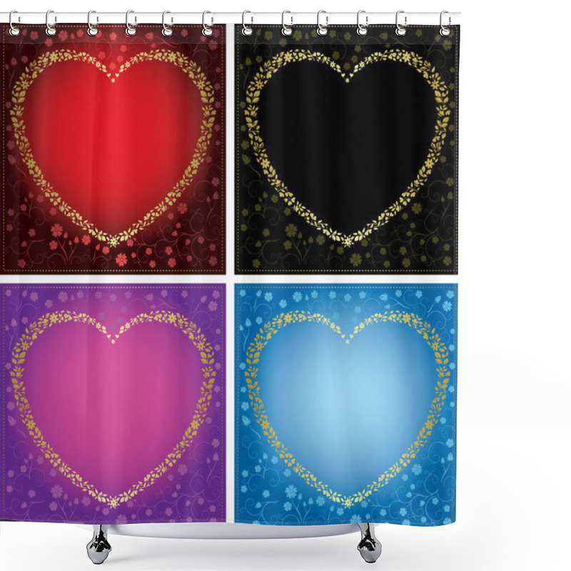 Personality  Gold Decorative Cards With Hearts - Set Of Frames Shower Curtains