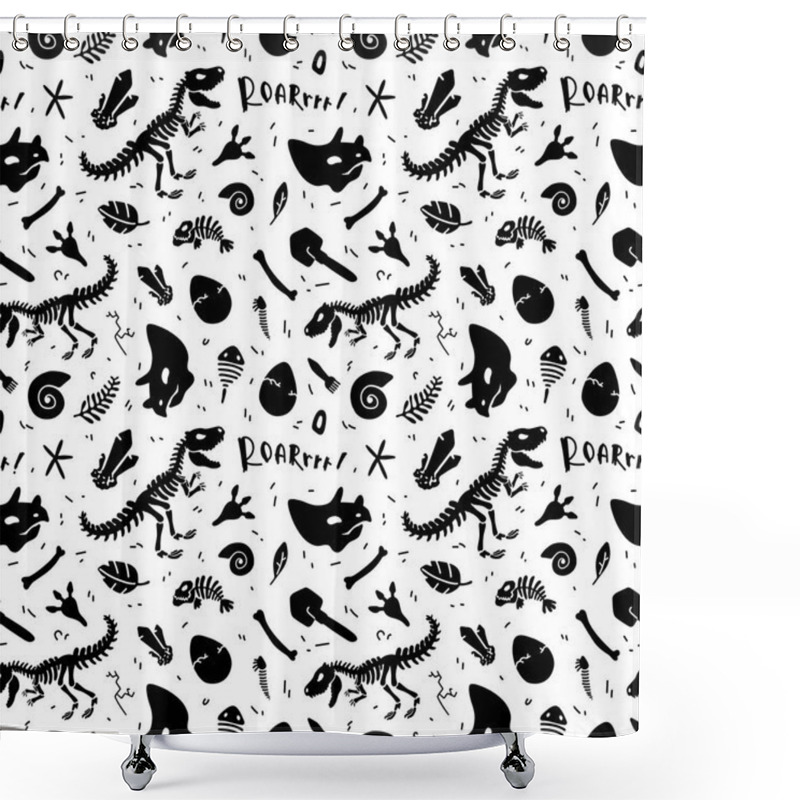 Personality  Dinosaur Skeleton And Fossils. Vector Seamless Pattern.  Shower Curtains