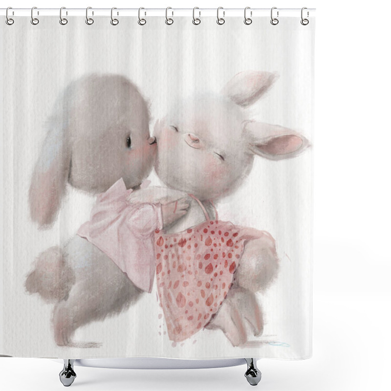 Personality  Cute Cartoon Hares Couple In Wedding Costumes Shower Curtains