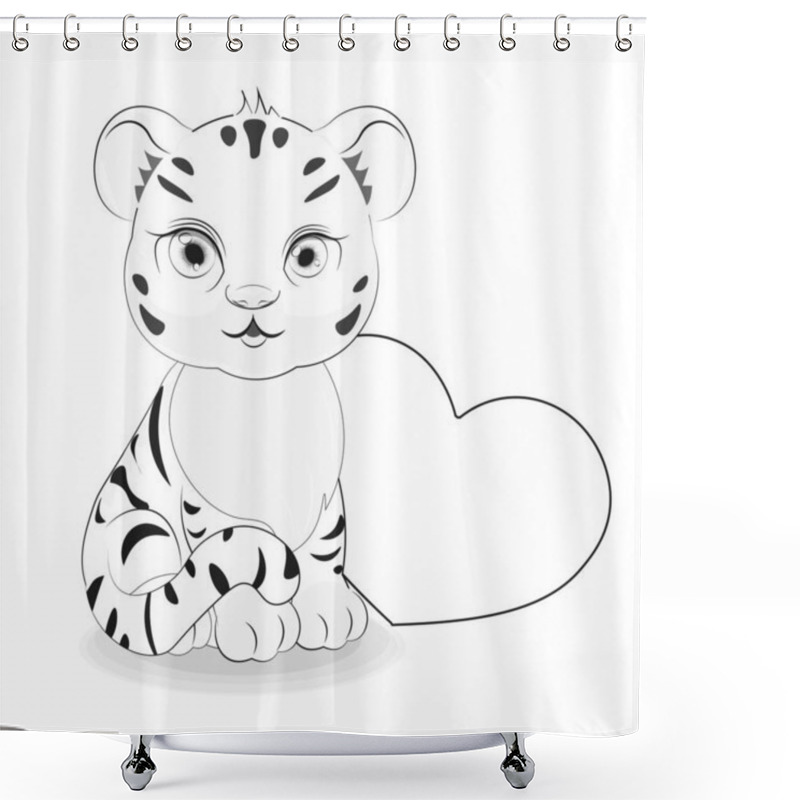 Personality  Coloring Book Tiger Symbol 2022, 2034 New Year With Heart, Picture In Hand Drawing Cartoon Style, For T-shirt Wear Fashion Print Design, Greeting Card, Postcard. Baby Shower. Party Invitation Shower Curtains