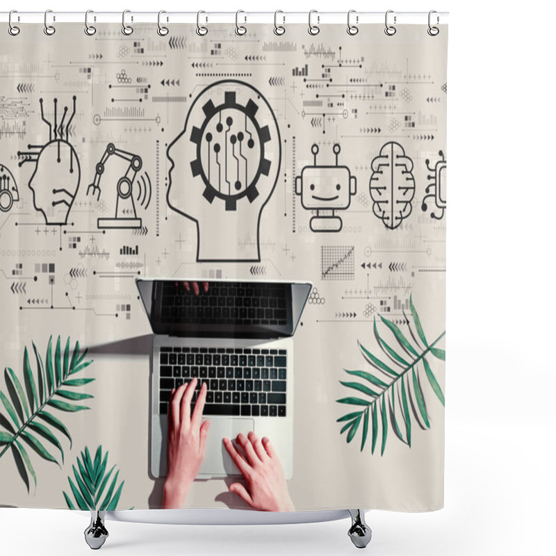 Personality  Future Technology Concept With Person Using A Laptop Shower Curtains