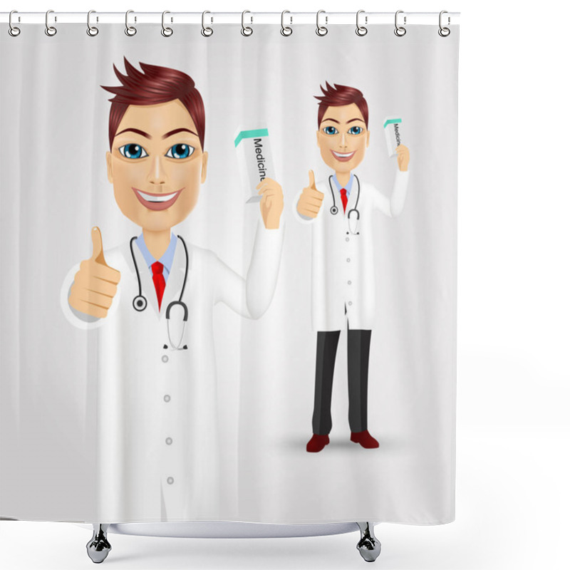 Personality  Young Doctor Giving Thumbs Up  Shower Curtains