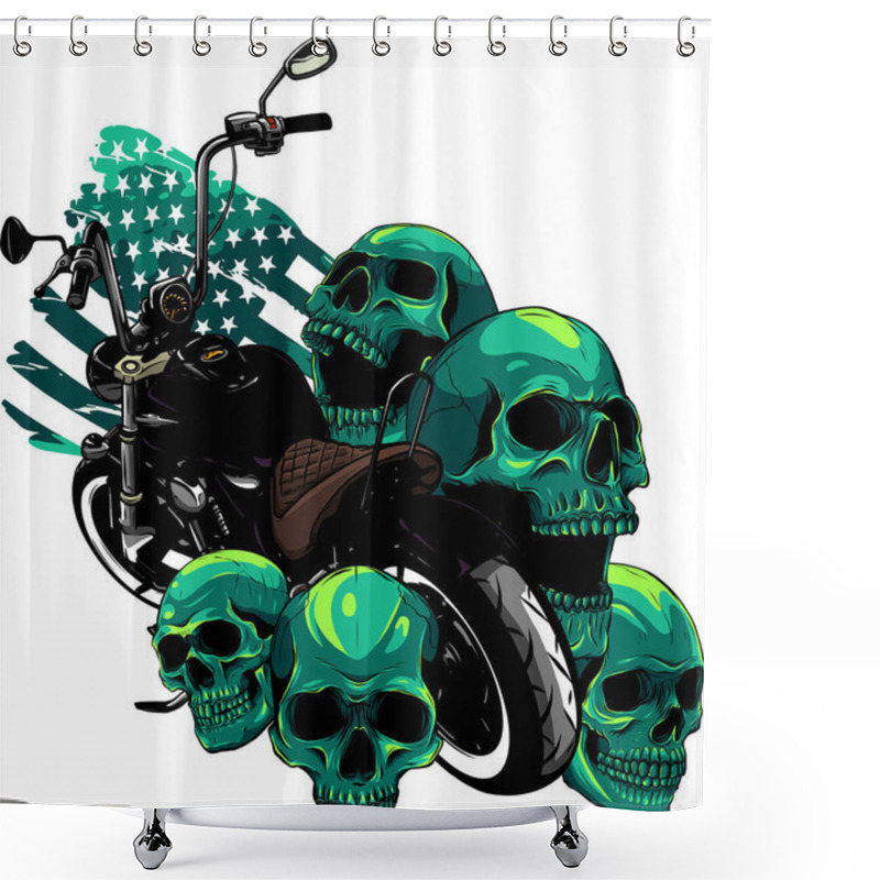 Personality  Vector Motorcycle With Skulls And American Flag Shower Curtains