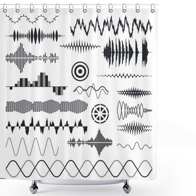 Personality  Vector Sound Waves Set. Audio Equalizer Technology, Pulse Musical. Vector Illustration Shower Curtains