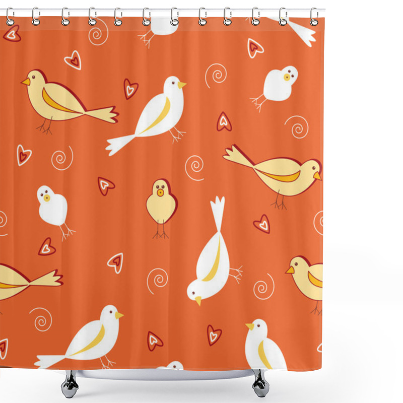 Personality  Orange Tones With White Birds Seamless Pattern Shower Curtains