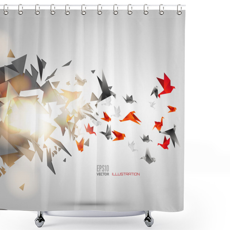 Personality  Origami Paper Bird On Abstract Background Shower Curtains