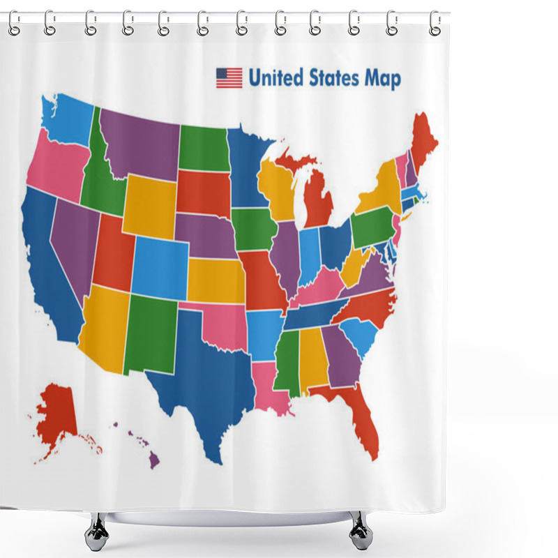 Personality  Coiorful United States Map With State Borders, USA Map Shower Curtains