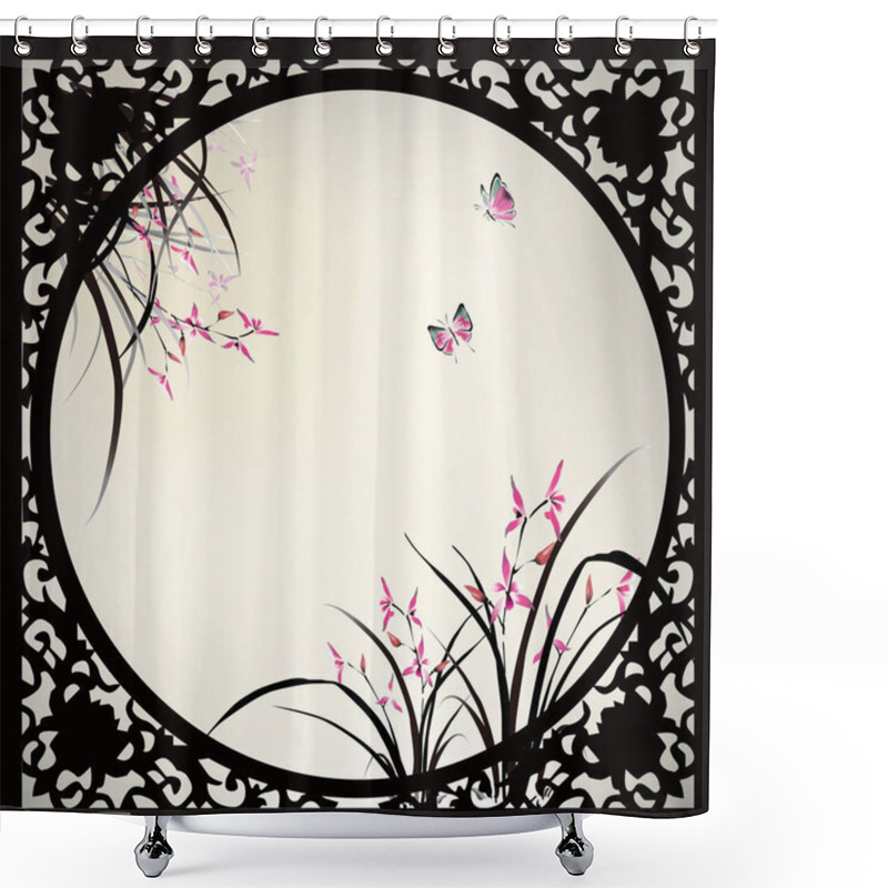 Personality  Chinese Painting Of Orchid And Butterfly In Ink Style Shower Curtains