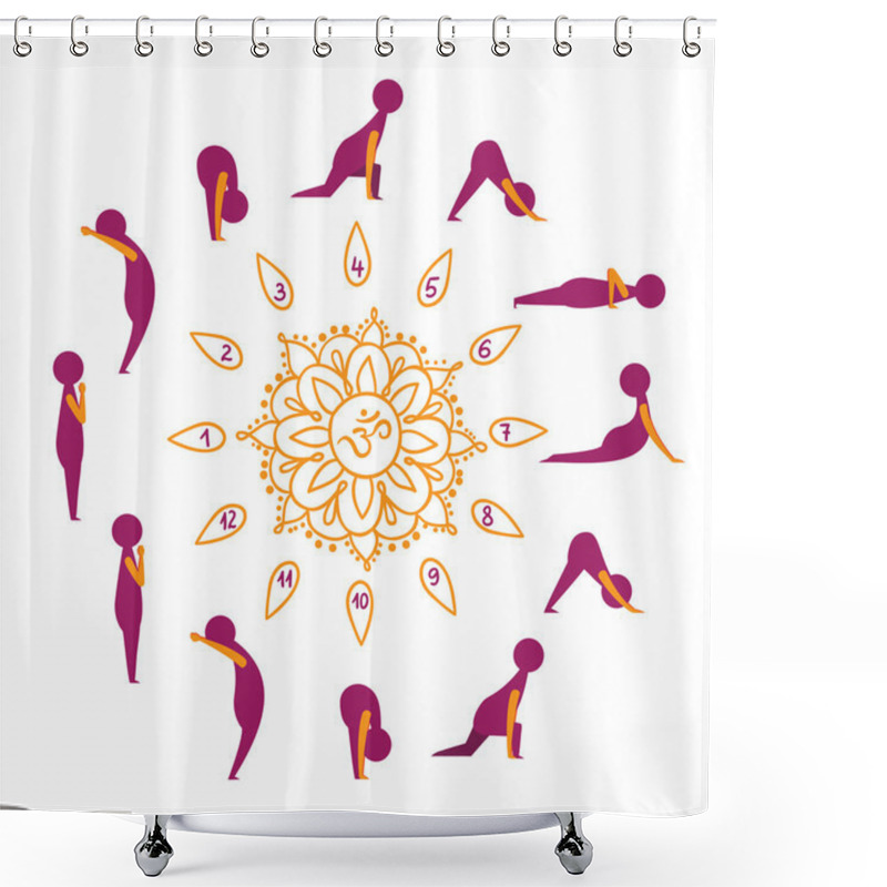 Personality  Set Of Sun Salutation Yoga Exercises Shower Curtains