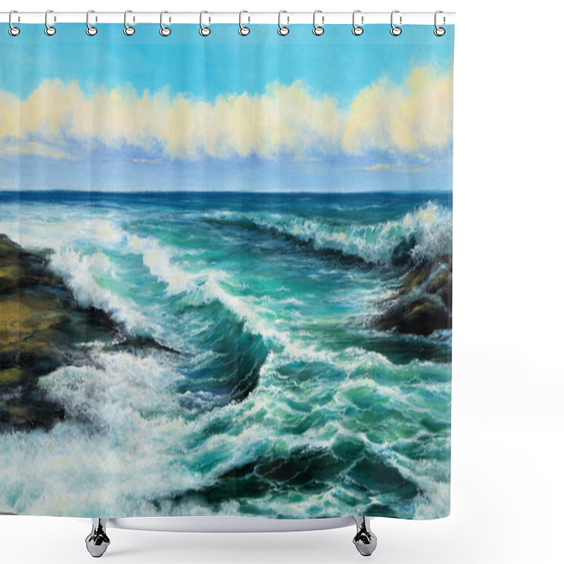 Personality  Original Oil Painting Showing Waves In  Ocean Or Sea On Canvas. Modern Impressionism, Modernism,marinis Shower Curtains