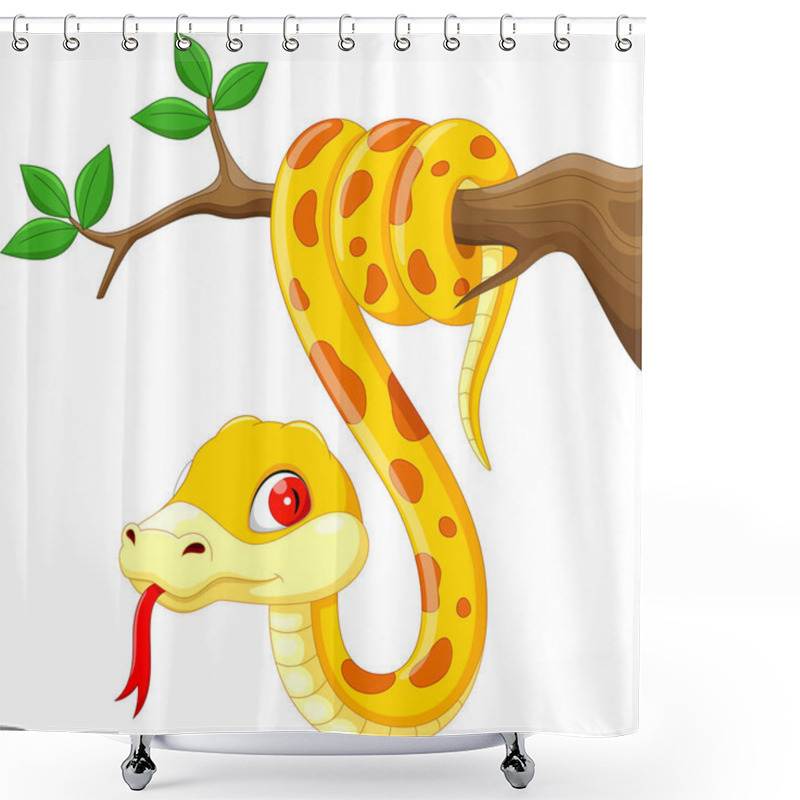 Personality  Cute Cartoon Snake On Branch Shower Curtains