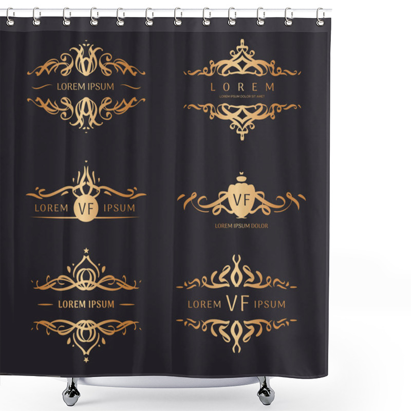 Personality  Arabic Vector Set Of Gold Frames And Lines Of Art Design Template Shower Curtains