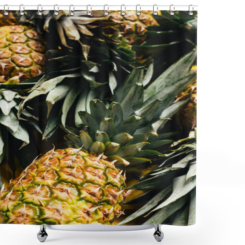 Personality  Selective Focus Of Fresh Ripe Pineapples With Green Leaves Shower Curtains