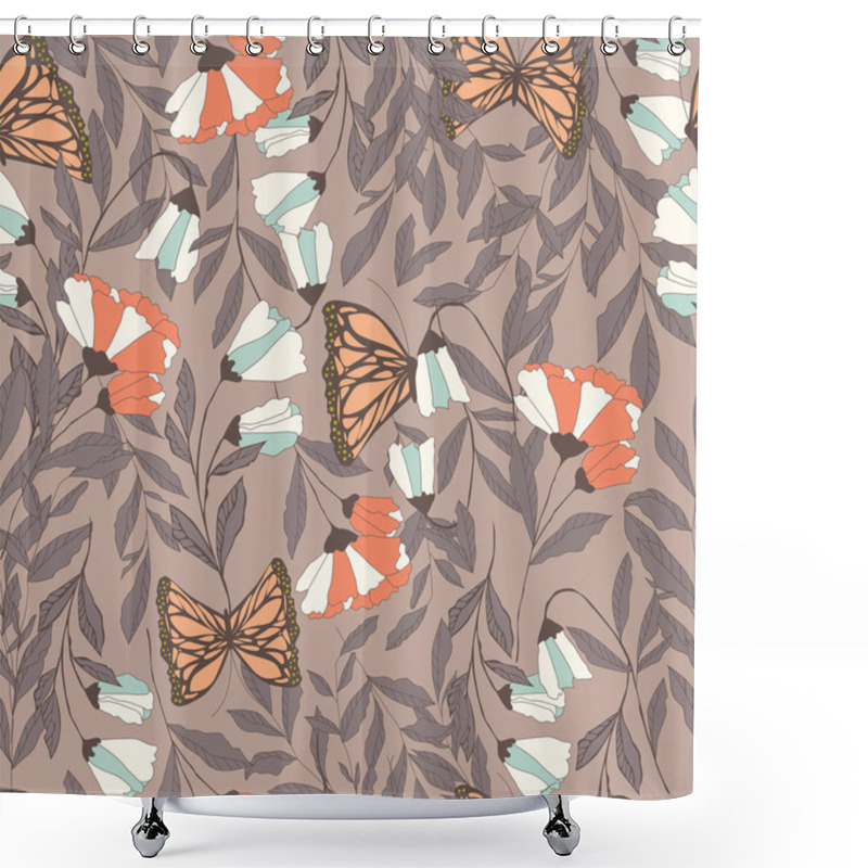 Personality  Vector Traditional Seamless Pattern With Monarch Butterflies Shower Curtains