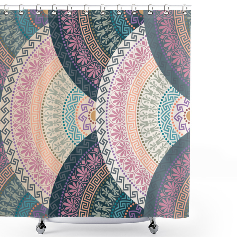 Personality  Vector Seamless Greek Round Ornament, Meander Shower Curtains