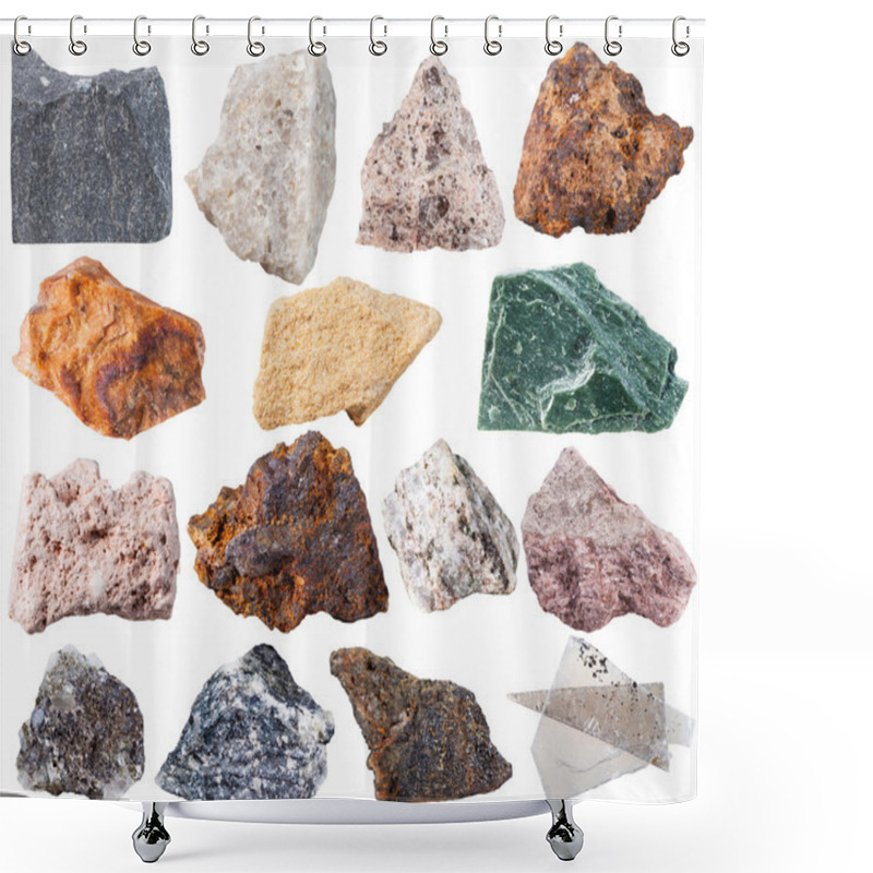 Personality  Set Of 15 Mineral Stones Isolated Shower Curtains