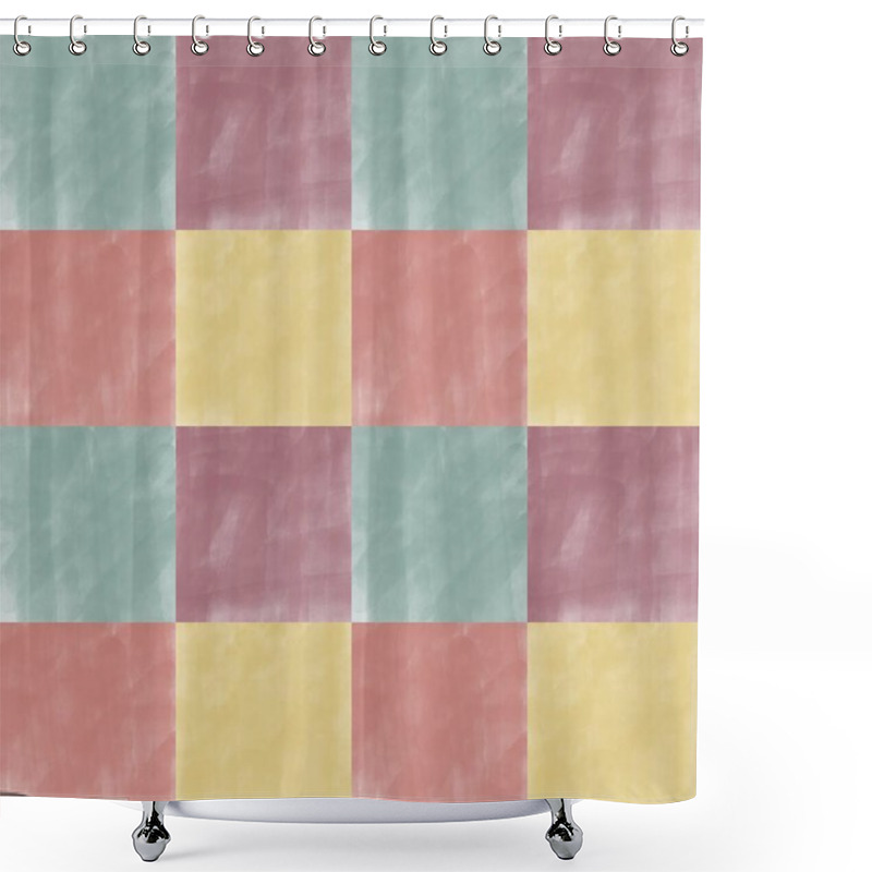 Personality  A Seamless Checkered Pattern In Soft Pastel Shades Of Yellow,pink,green, And Blue.The Subtle Watercolor Texture Adds Depth And A Gentle Handmade Feel.This Versatile Background Is Ideal For Textile Design, Scrapbooking,  Or Digital Projects. Shower Curtains