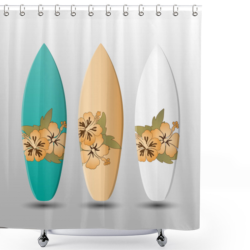 Personality  Surfboards Design Template With Flowery Pattern Shower Curtains