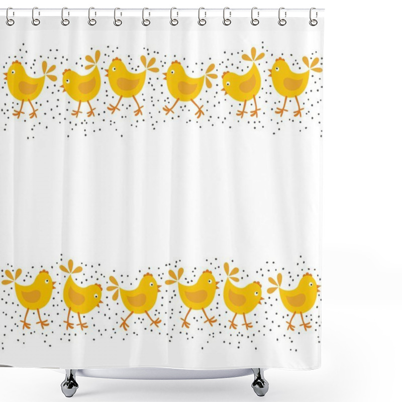 Personality  Little Yellow Chickens Easter Spring Holidays Themed Double Horizontal Border Isolated On White Background Shower Curtains