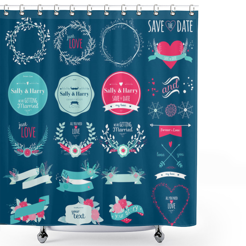 Personality  Set With Greeting Hand Drawn Labels Shower Curtains