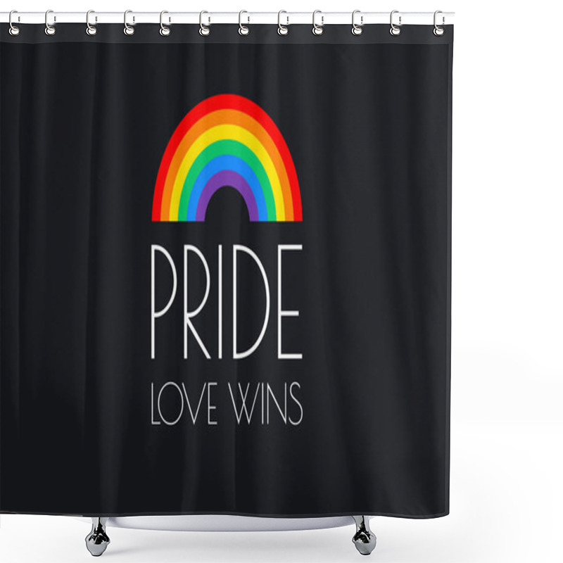 Personality  Pride Love Wins Text And Rainbow Flag Isolated On Black Background - Vector Illustration Shower Curtains