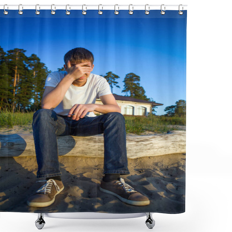 Personality  Sad Young Man Outdoor Shower Curtains