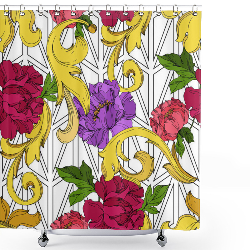 Personality  Vector Golden Monogram Floral Ornament. Black And White Engraved Ink Art. Seamless Background Pattern. Shower Curtains