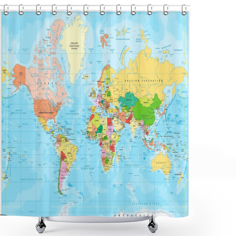 Personality  Highly Detailed Political World Map With Labeling Shower Curtains