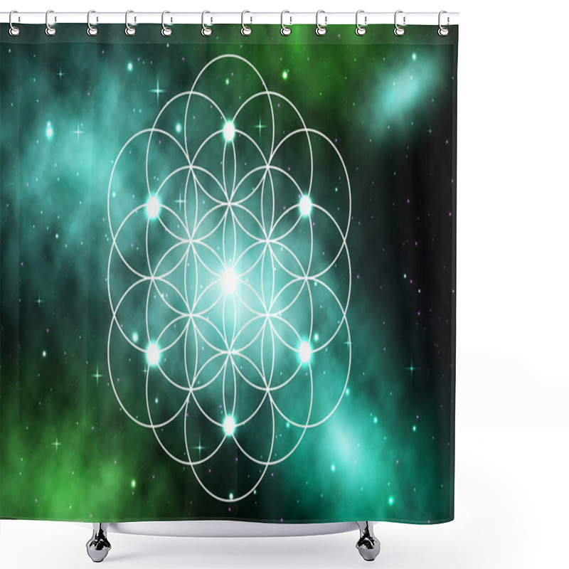 Personality  Mandala Sacred Geometry Flower Of Life With Galaxy Background, Vector Mandala Oriental Pattern, Hand Drawn Decorative Element. Concept Relax And Meditation Use For Page Logo Shower Curtains