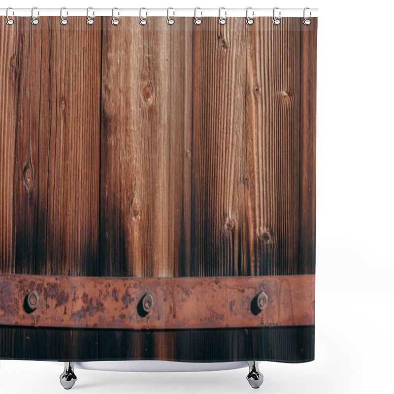 Personality  Close-up Shot Of Wooden Planks And Rusty Metal Framing For Background Shower Curtains