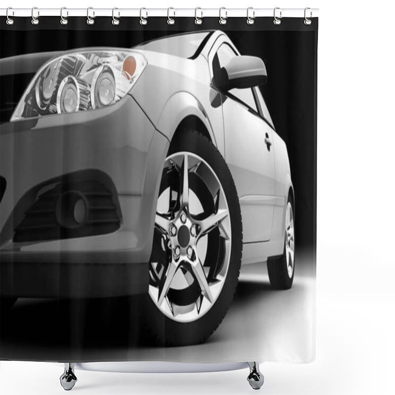 Personality  Car Front Bumper, Light And Wheel On Black. Detail Shower Curtains