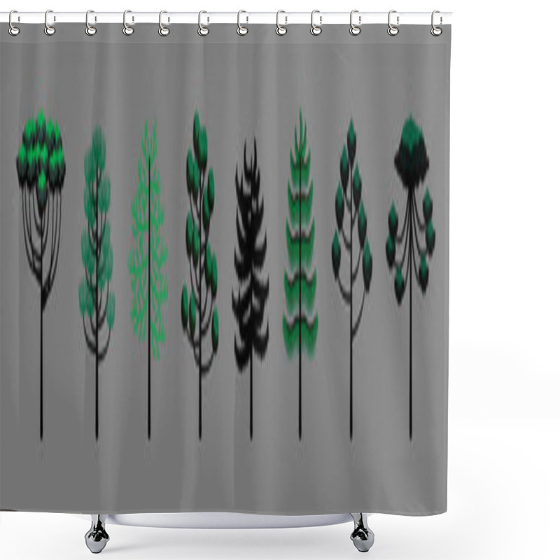 Personality  Set Of Araucaria Tree Cartoon Icon Design Template With Various Models. Flat Style In Modern Vector Illustration Shower Curtains