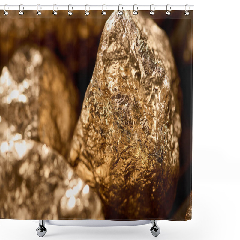 Personality  Selective Focus Of Golden Textured Shiny Stone In Daylight Shower Curtains