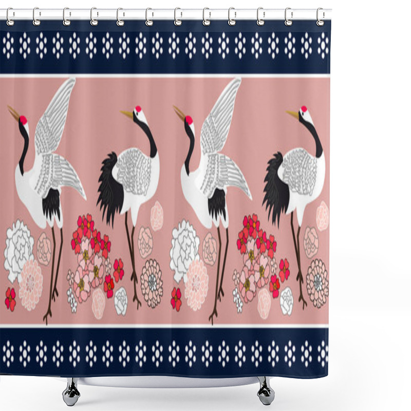 Personality  Border With Cranes And Flowers. Shower Curtains