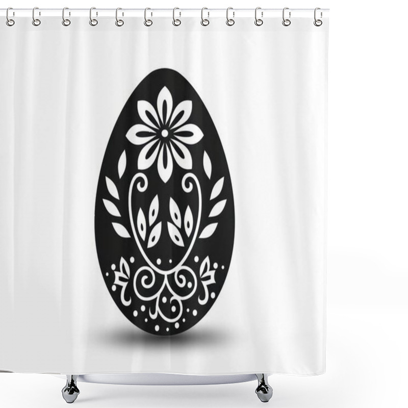 Personality  Black Egg-shaped Decoration Featuring Intricate White Floral Patterns And Leaves. Shower Curtains